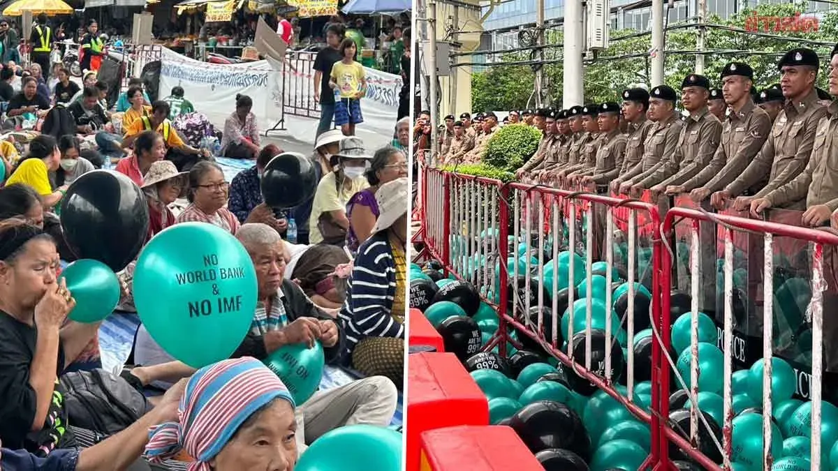 Anti-IMF Protesters Release Balloons as Police Deploy Containers