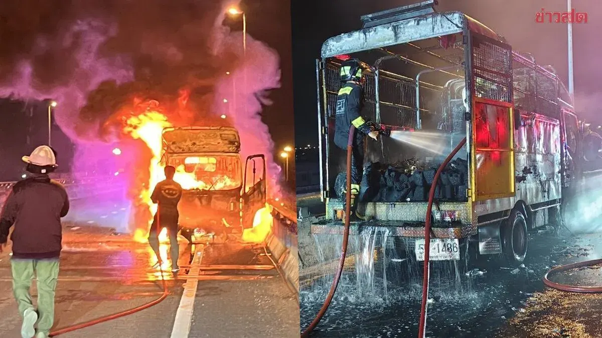 Fire Engulfs Road-Work Truck in Bangkok, Five Workers Burned