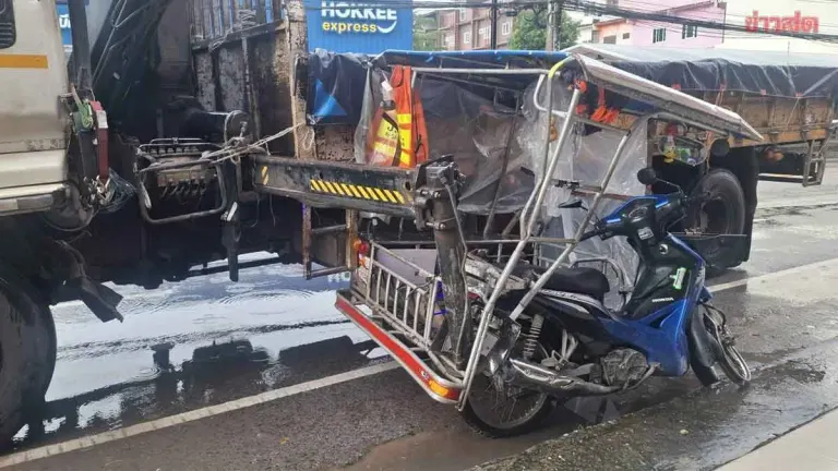 Crane Outrigger Detaches, Drags Bike 30 Meters in Nakhon Ratchasima