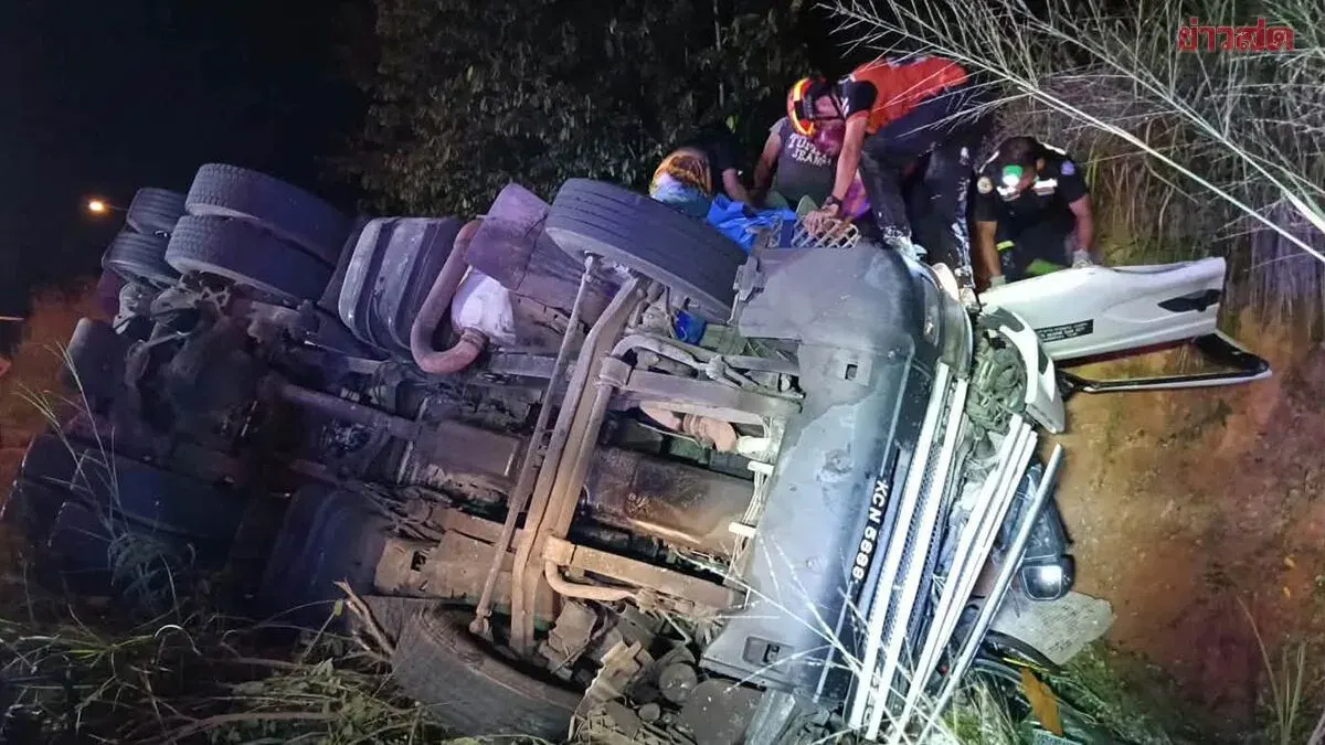 Malaysian Chemical Trailer Overturns in Songkhla Driver Badly Injured