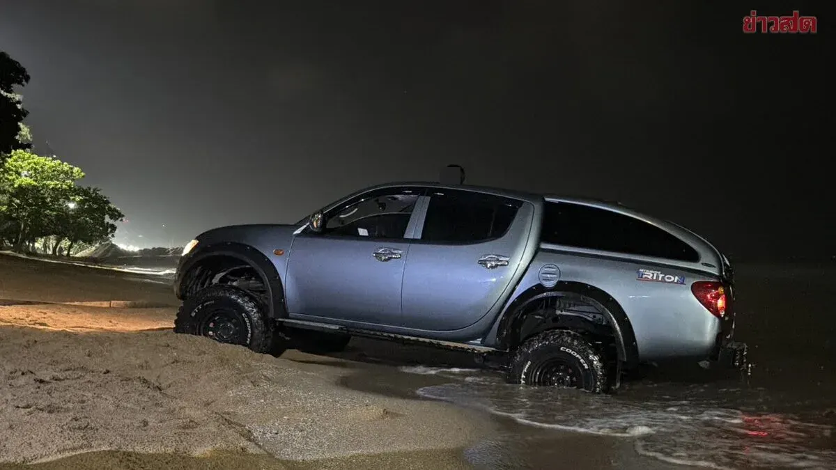 Greek Tourist's Pickup Stuck on Jomtien Beach During Test