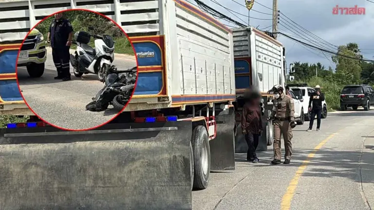 Motorbike Rider Dies After Being Crushed by 18-Wheel Truck in Chonburi