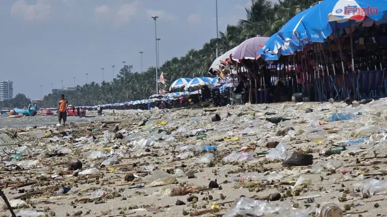 Crews Clear Tons of Trash from Bang Saen Beach