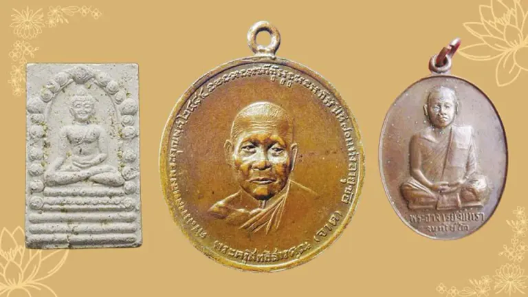 Buddha Amulets and Sacred Powder Figures Displayed