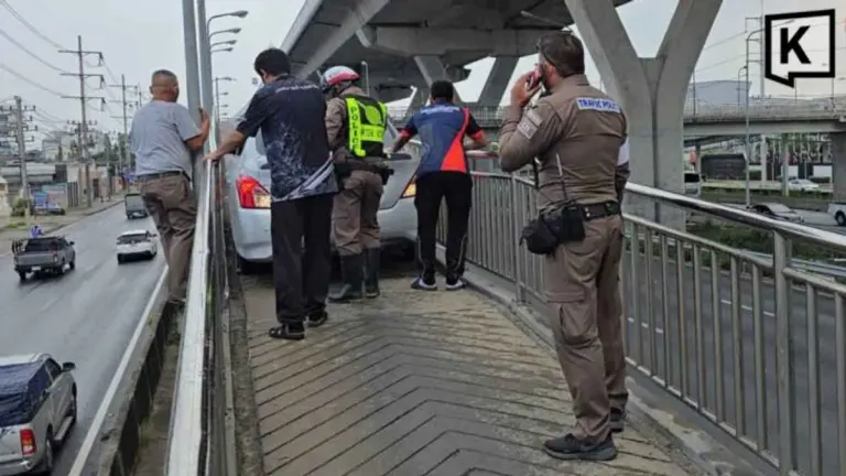 Elderly Driver Strands Car on Motorcycle U-Turn Bridge