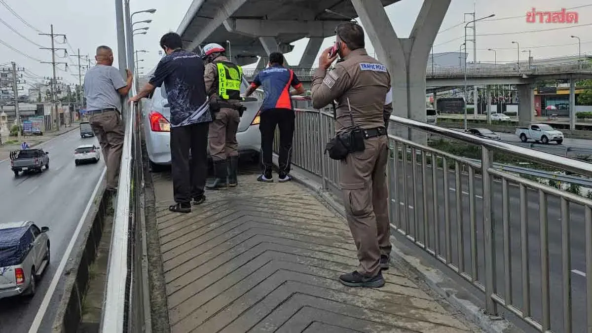 Elderly Woman Drives Car Onto Motorcycle Bridge, Tires Burst