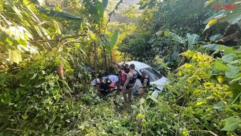 Car Plunges 30 Meters Off Khao Kho Road, Three Injured