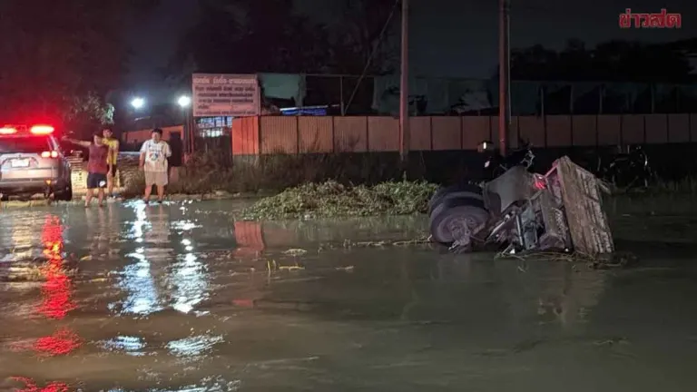 Driver Mistakes Flooded Canal for Road, Truck and Backhoe Sink