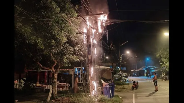 Power Pole Fire Spreads in Phuket's Mai Khao